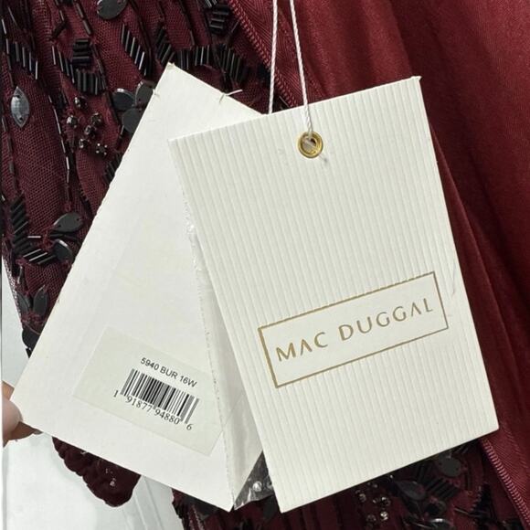 Mac Duggal Size 20 WBurgundy Puff Sleeve Beaded Fairy Cocktail MIDI Holiday $598 - Picture 6 of 8